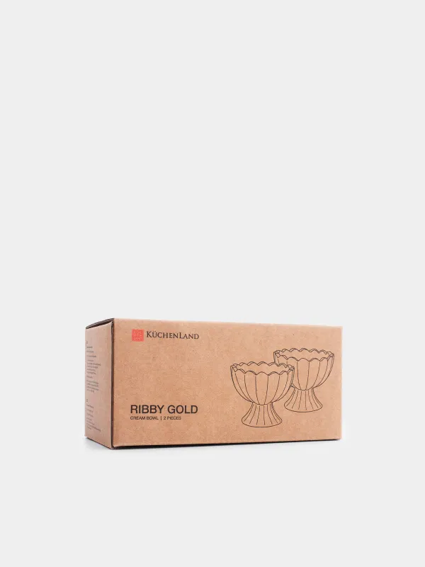 Креманка, 9 см, 120 мл, 2 шт, стекло Р, с золотистым кантом, Ribby gold, image-3