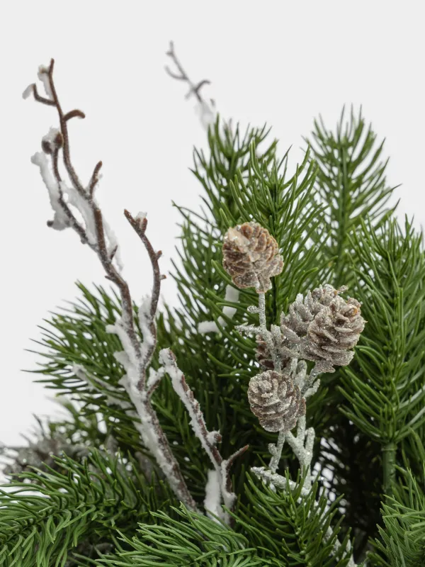 Композиция новогодняя, 35 см, Хвоя с бусинами, Conifer decor, image-2