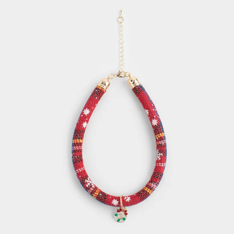 Ошейник для животных, 25/30 см, декоративный, полиэстер/металл, красный, Венок, Christmas pet