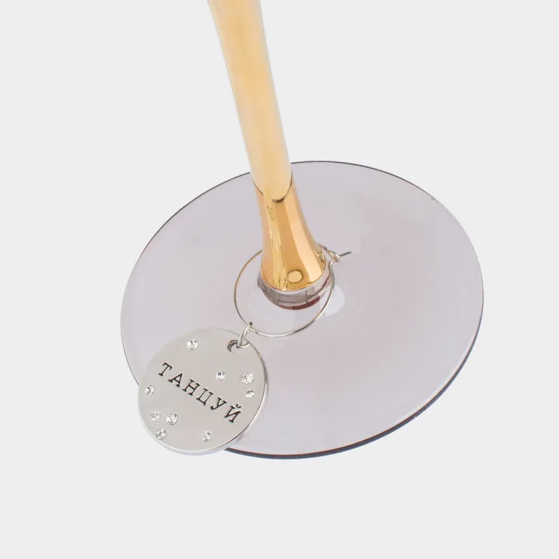 Подвеска для бокала, 6 шт, металл/стразы, серебристая, Пожелания на медальоне, Fantastic, image-4