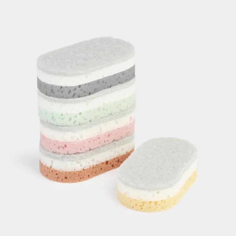 Губка для мытья посуды, 10x6 см, 5 шт, поролон/абразив, овальная, пастель, Clean