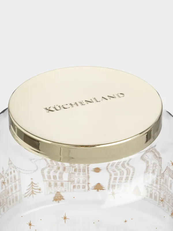 Банка для сыпучих продуктов, 950 мл, стекло/металл, Золотистые домики, Snow sparks, image-2