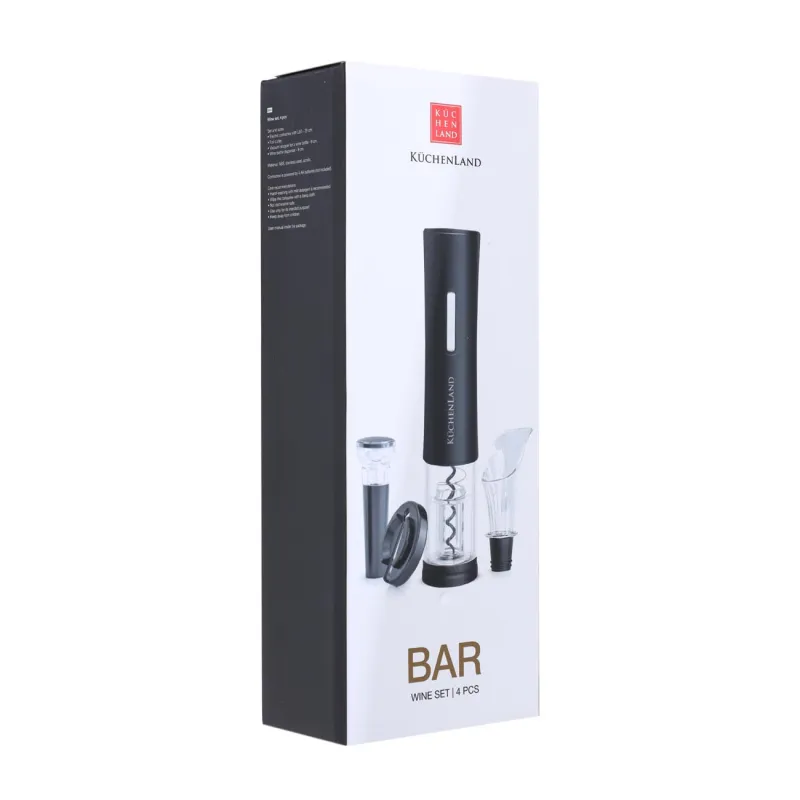 Набор винный, 4 пр, с вакуумной пробкой, пластик/сталь, LED W, черный, Bar, image-1