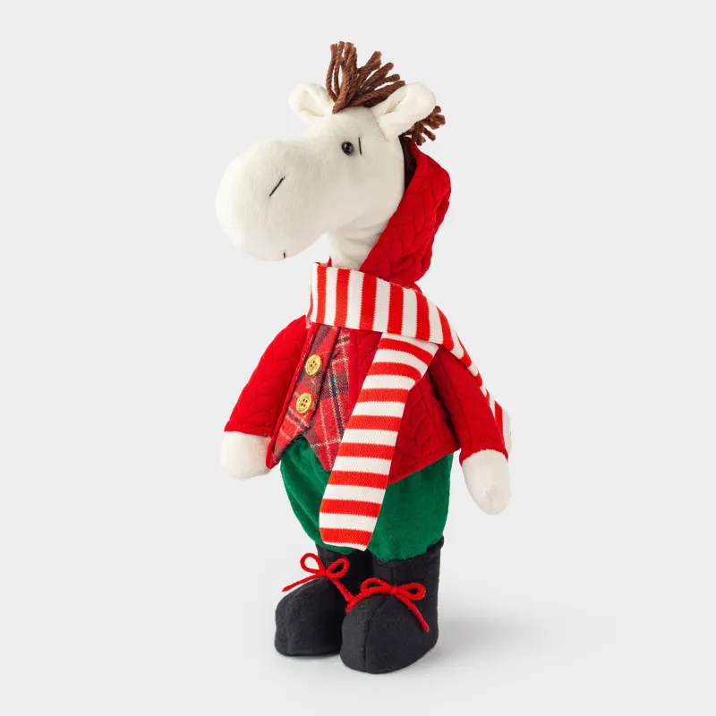 Изделие декоративное, 33 см, полиэстер, бежево-зеленое, Конь в красной куртке, Cute horse