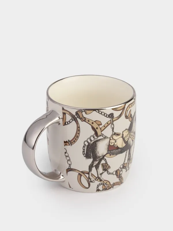 Кружка, 380 мл, фарфор N, серо-серебристая, Лошадь, Horse silver, image-1