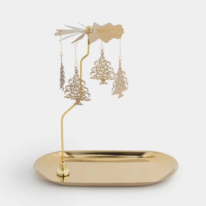 Подставка под свечу, 19 см, металл, овальная, золотистая, Елочки, Fantastic gold