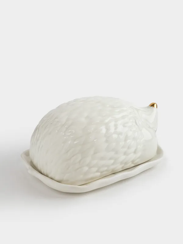 Масленка, 18 см, керамика, прямоугольная, молочно-золотистая, Еж, Golden glow, image-1