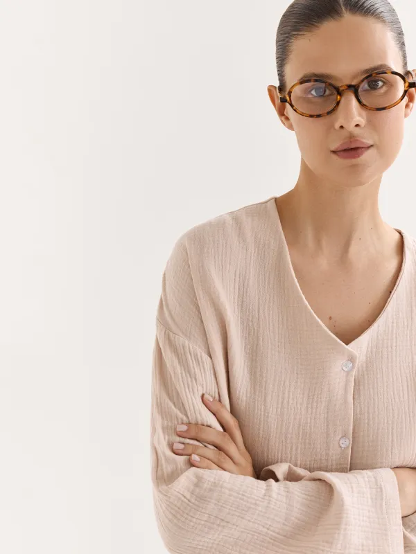 Рубашка домашняя, муслин, бежевая, Allison, image-2