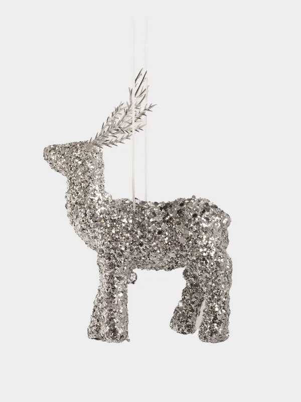 Игрушка елочная, 14 см, пластик, с блестками, серебристая, Олень с пайетками, Figure sparkle, image-1