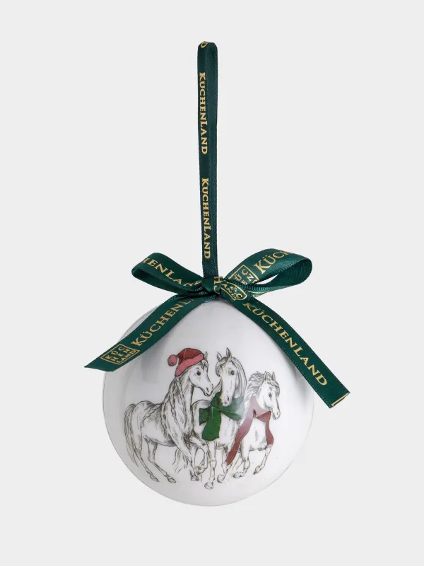 Игрушка елочная, 7 см, пенопласт, Шар, Три коня, Ball print, image-1