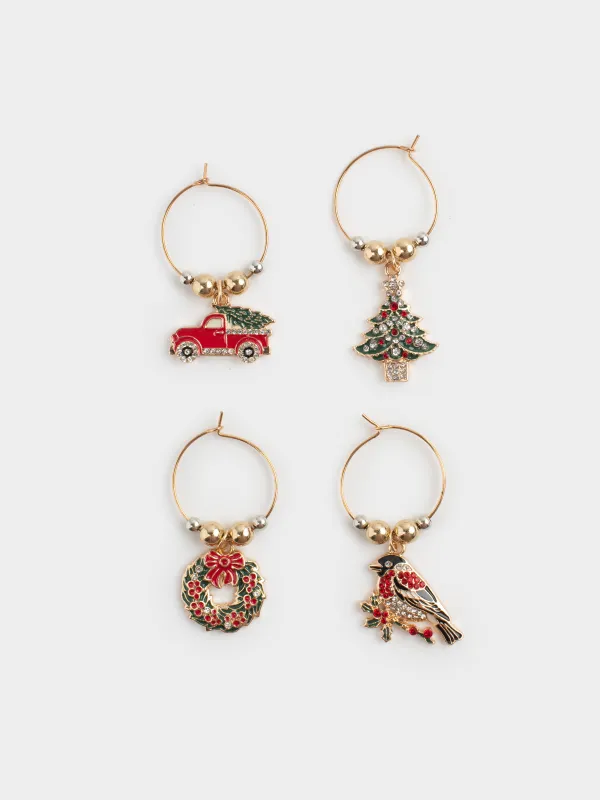 Подвеска для бокала, 4 шт, металл/бусины, золотистая, Новогодние моменты, Christmas time, image-0