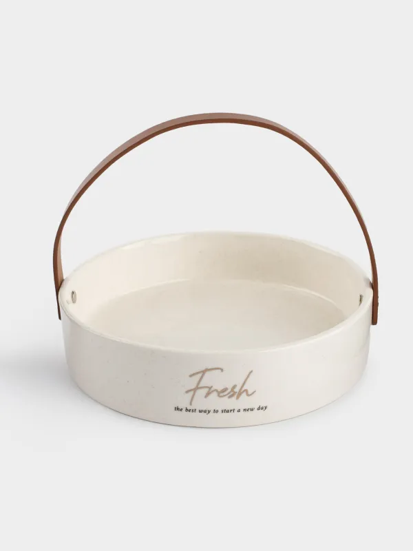 Ваза для фруктов, 22 см, с ручкой, керамика/полиуретан, белая, в крапинку, Course, image-1