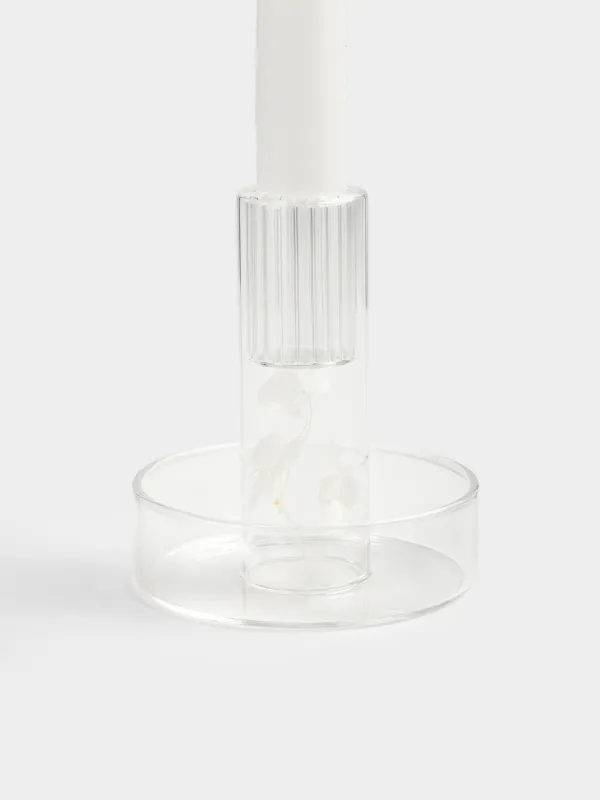 Подсвечник, 8х9 см, для тонкой свечи, на ножке, с сухоцветами, стекло, Decor candle, image-4