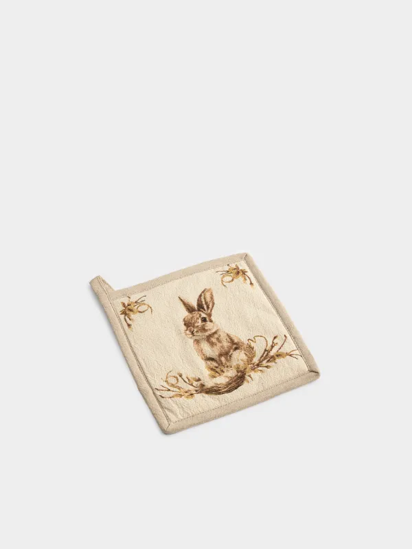 Прихватка, 20х20 см, хлопок, квадратная, бежевая, Пасхальный кролик, Rabbit Easter, image-1