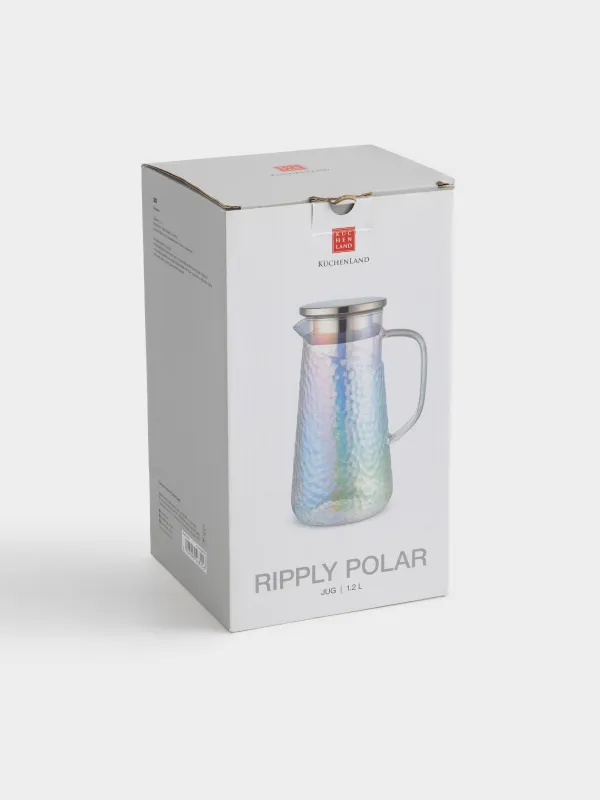 Кувшин, 1,2 л, с крышкой-фильтром, стекло Б/сталь, перламутр, Ripply polar, image-5