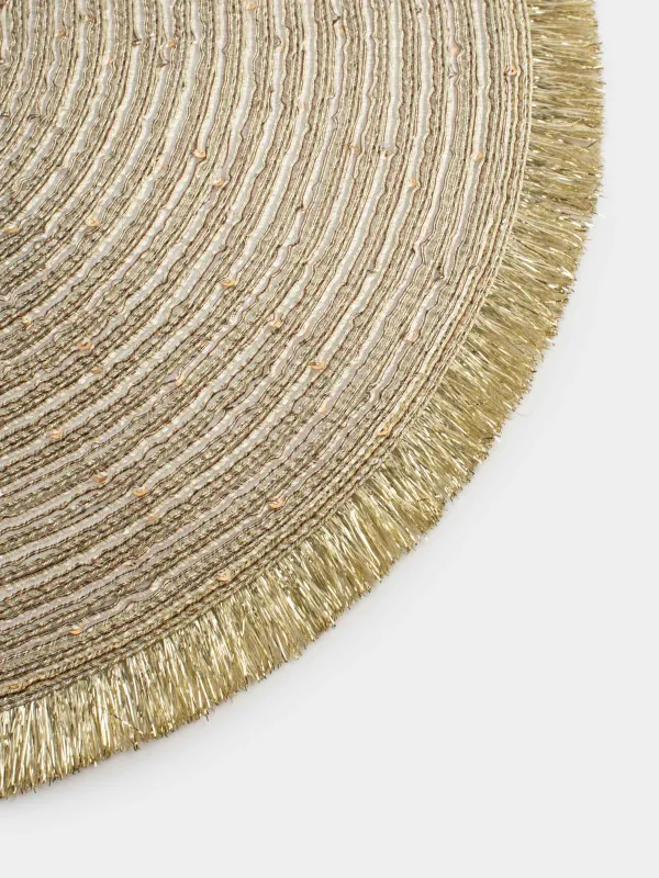 Салфетка под приборы, 38 см, с бахромой и пайетками, полиэстер, круглая, золотистая, Rotary shine, image-2