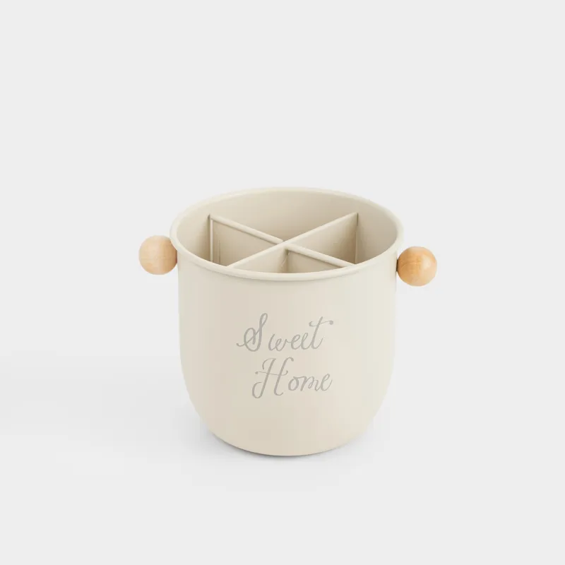 Подставка для кухонных принадлежностей, 17х14 см, 4 отд, металл/бамбук, бежевая, Gusto