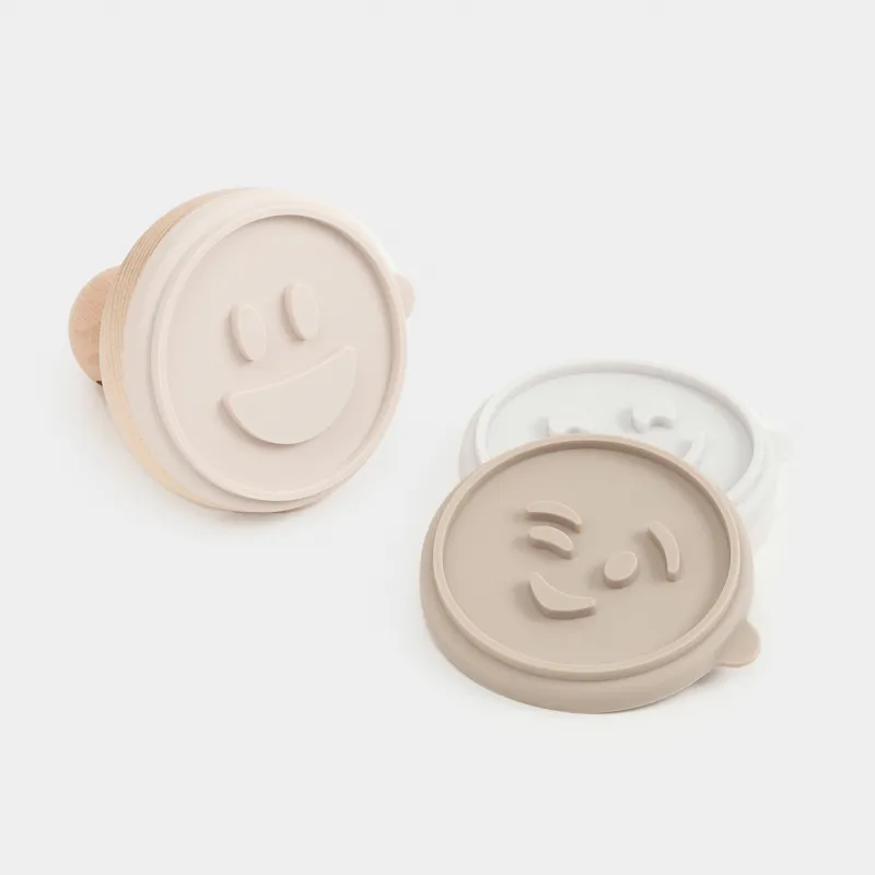 Штамп для выпечки, 4 шт, силикон/дерево, серый/коричневый/молочный, Эмоджи, Bakery emotional, image-1