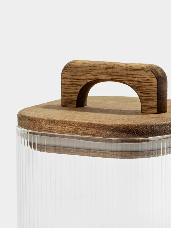 Банка для сыпучих продуктов, 650 мл, стекло Р/дерево, квадратная, Ravi wood, image-2