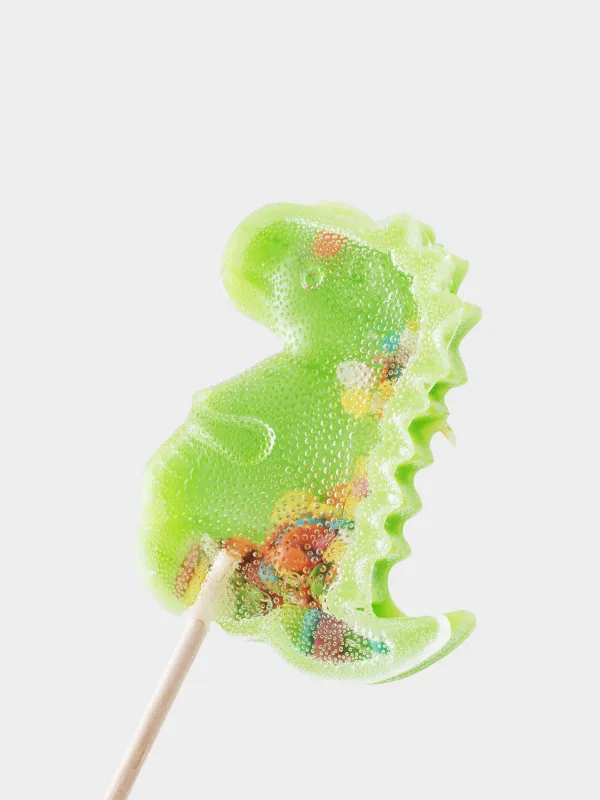 Леденец, 40 гр, погремушка, на палочке, изомальт, зеленый, Динозавр, Dino, image-1