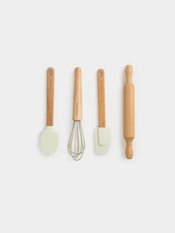 Набор для выпечки, 4 пр, ложка/лопатка/венчик/скалка, силикон/дерево, Bakery, image-0