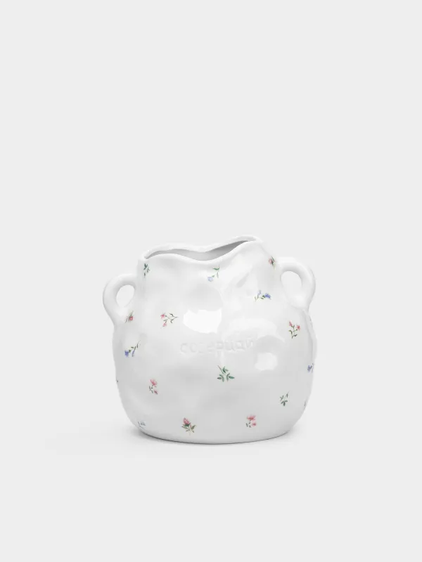 Ваза для цветов, 19 см, с ручками, керамика D, молочная, Нежные цветы, El flora, image-0