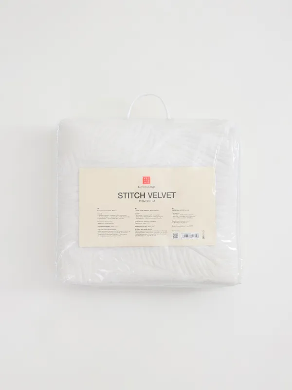Покрывало, 220х240 см, стеганое, вельвет/микрофибра, молочное, Листья, Stitch velvet, image-6