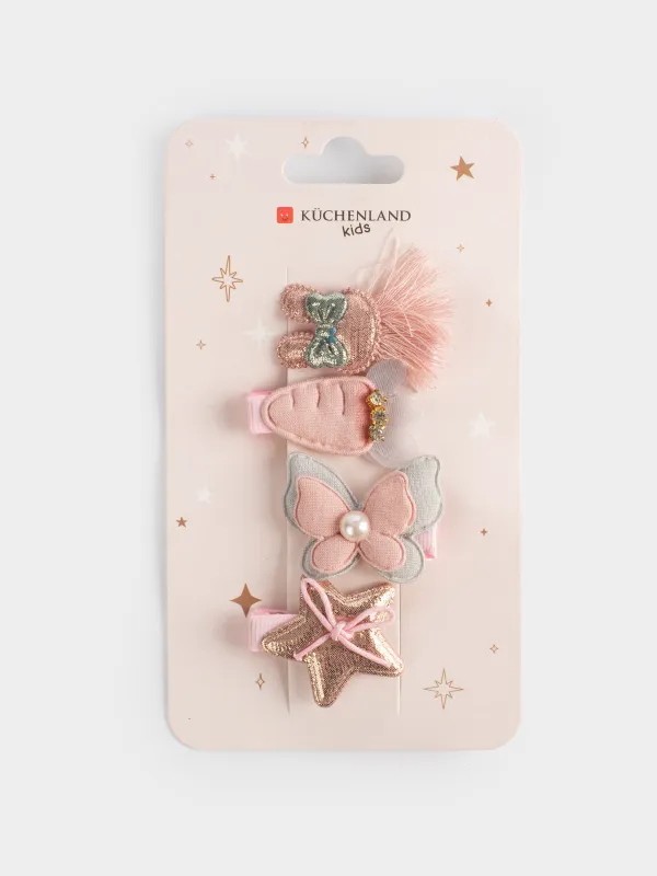 Набор заколок для волос, 3 см, 4 шт, детский, полиэстер/пластик, розовый, Бабочка, Gracile, image-3