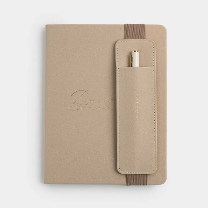 Блокнот для записей, 15х20 см, 80 л, с ручкой, полиуретан, молочный, B&G