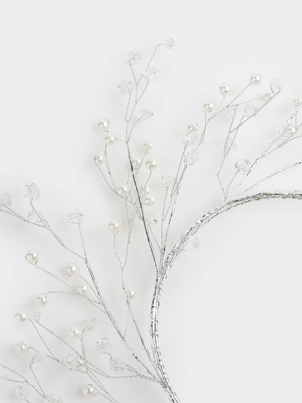 Венок декоративный, 15/30 см, пластик/металл, Серебристые кристаллы с бусинами, Balls decor, image-2