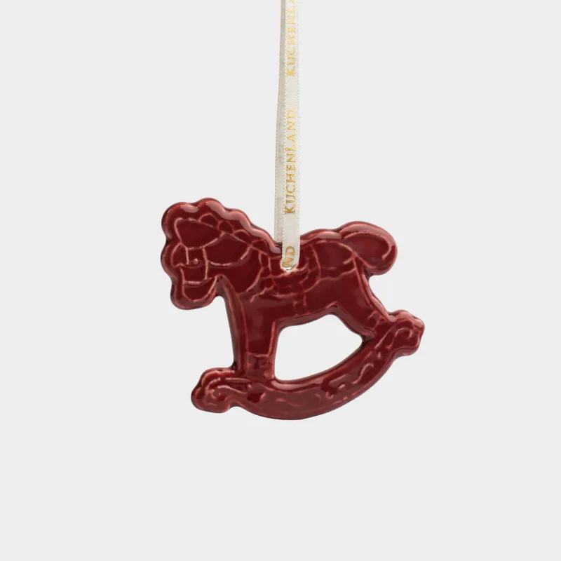 Игрушка елочная, 7 см, фарфор P, бордовая, Лошадка-качалка, Figure christmas