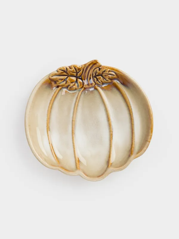 Блюдо, 16х15х4 см, керамика R, молочно-коричневое, Тыква с листом, Pumpkin velir, image-1