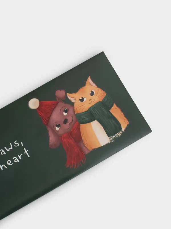 Конверт подарочный, 17х9 см, бумага, зеленый, Кот и собака, Winter friends, image-3