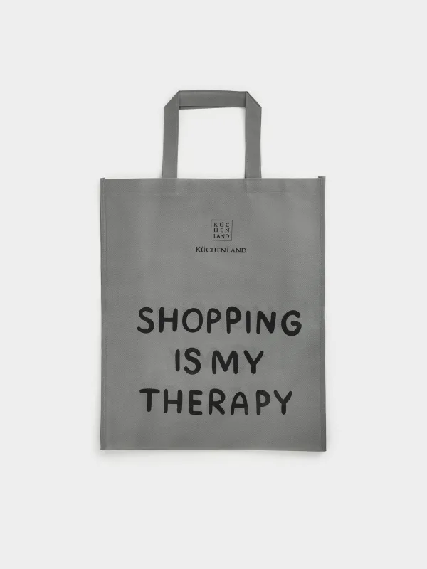 Сумка-шоппер, 55х45 см, полипропилен, серая, Shopping is my therapy, Shopping font, image-0
