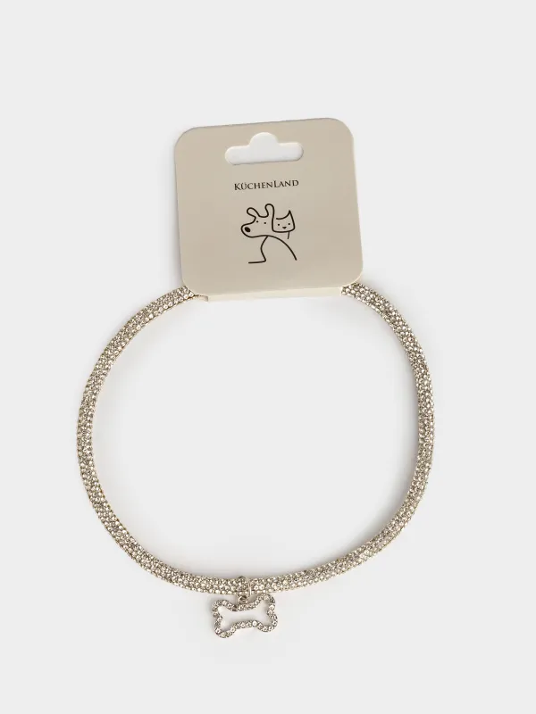 Ошейник для животных, 40 см, декоративный, металл/стразы, серебристый, Кость, Crystal pet, image-3