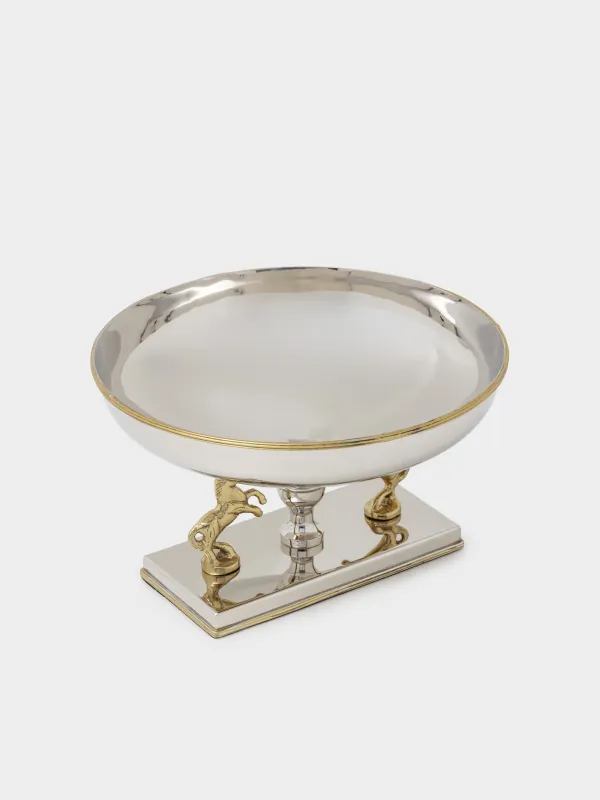Ваза для фруктов, 23х13 см, на ножке, латунь/сталь, серебристо-золотистая, Кони, Horse gold, image-2