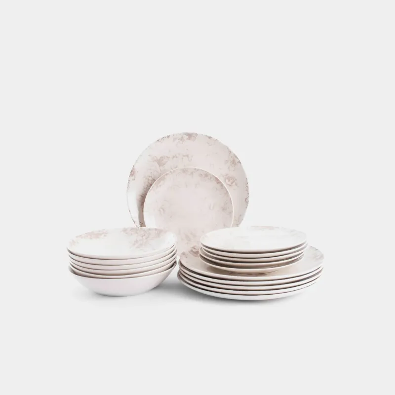 Сервиз обеденный, 6 перс, 18 пр, фарфор P, белый, Бежевые цветы, Maleo