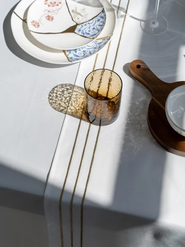 Дорожка настольная, 40х160 см, полиэстер, белая, Линии, Trim gold, image-4