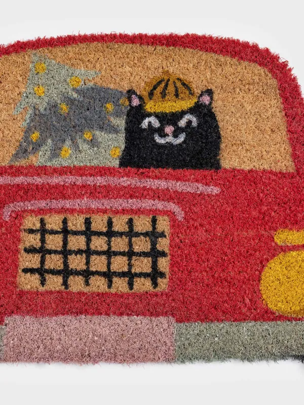 Коврик придверный, 40х80 см, Машина с елкой, Red car, image-1