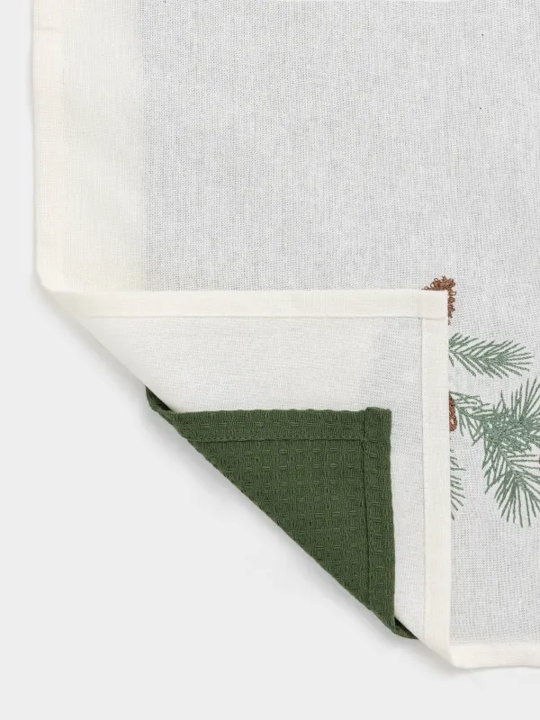 Полотенце кухонное, 40х60 см, 2 шт, хлопок, молочное/зеленое, Шишки на ветке, Conifer, image-2