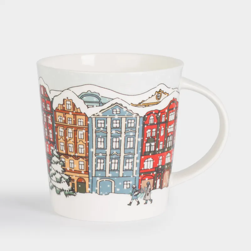 Кружка, 450 мл, фарфор F, бело-серая, Город в снегу, House built