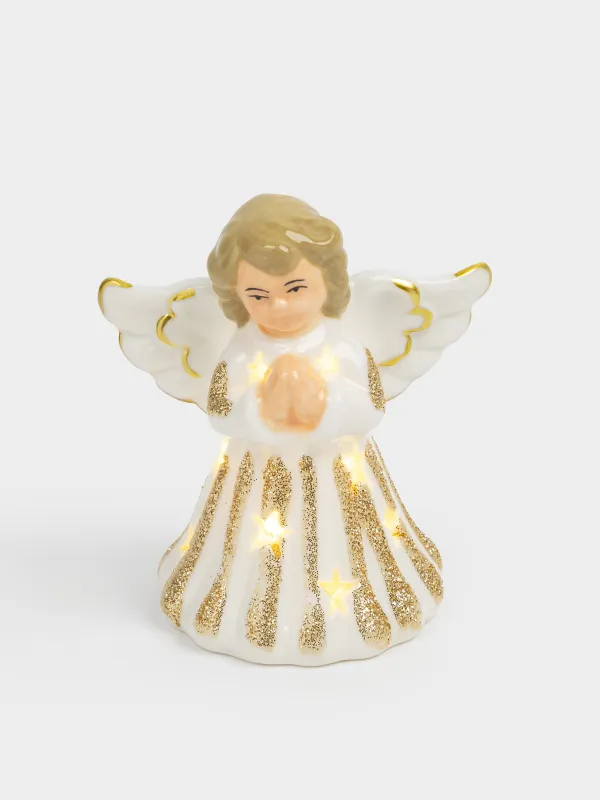 Статуэтка с подсветкой, 9 см, фарфор P, бело-золотистая, Ангел, Angel figurine, image-1