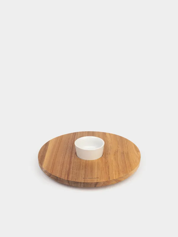 Блюдо для закусок, 30 см, с пиалой, вращающееся, дерево/фарфор P, Noble tree, image-1