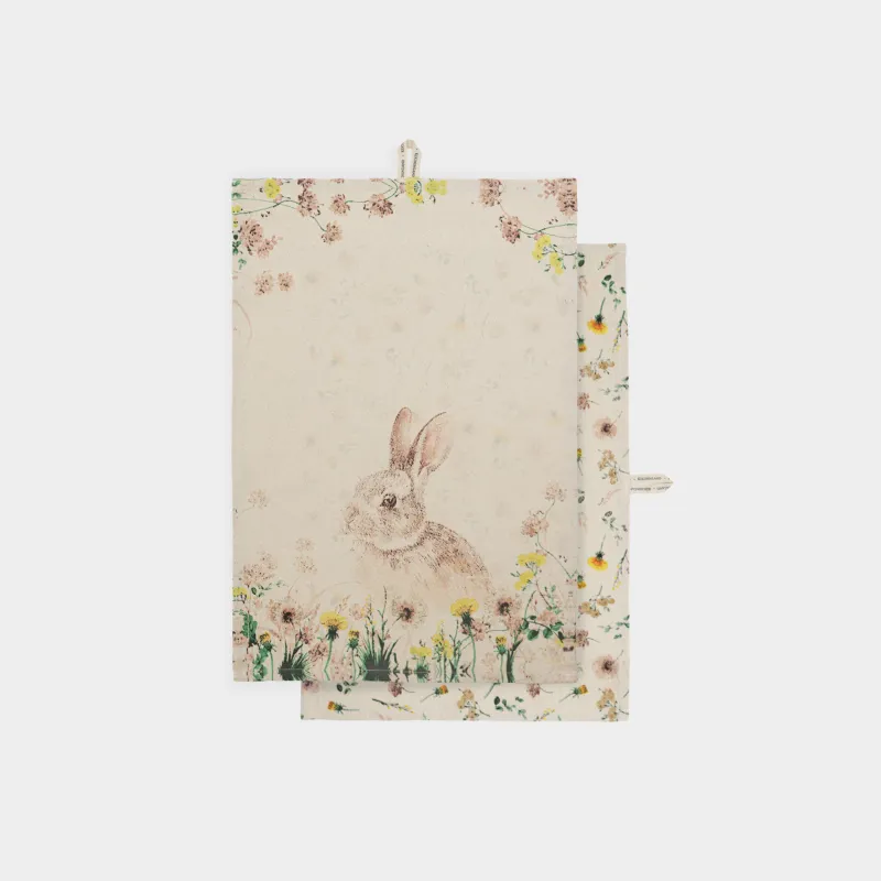Полотенце кухонное, 40х60 см, 2 шт, хлопок, бежевое, Кролик и цветы, Rabbit in flowers