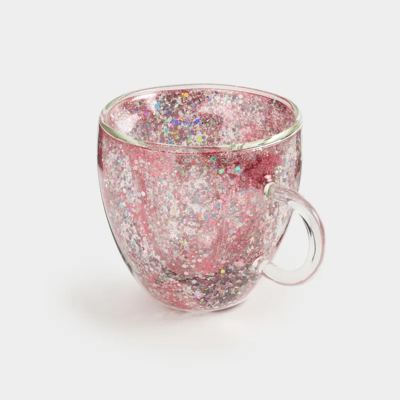 Кружка, 250 мл, 2 шт, стекло Б, с серебристо-розовыми блестками, Сердце, Air sparkly, image-3