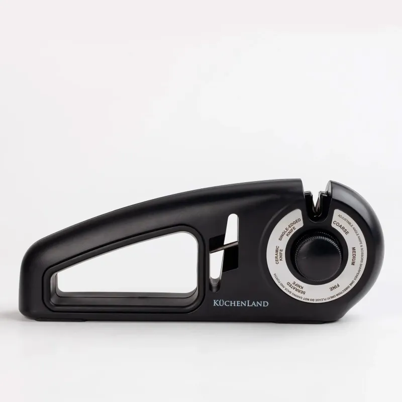 Точило для ножей и ножниц, 24 см, 3 этапа/4 вида заточки, пластик/керамика, черное, Liberica