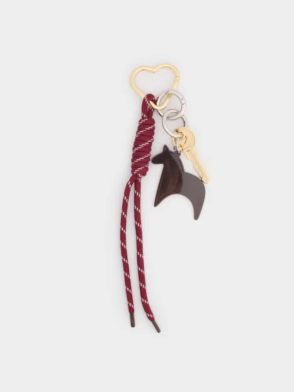 Брелок, 13 см, металл/полиэстер, красный, Лошадь с ключом, Knot, image-0