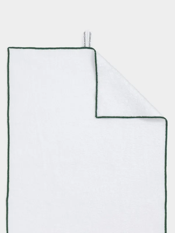 Полотенце кухонное, 40х60 см, хлопок, белое, с зеленым кантом, Домик и ели, Forest house, image-3