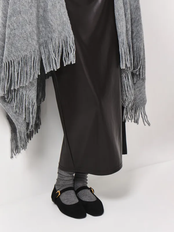 Пончо с бахромой, серое, image-4