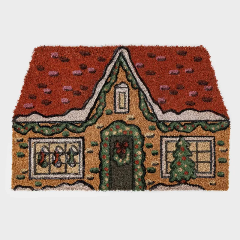 Коврик придверный, 40х60 см, кокос/ПВХ, бежевый, Новогодний дом, House built, image-0